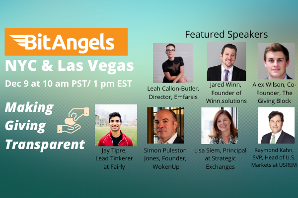 BitAngels Investor Network’s New York and Las Vegas Chapters Partner to Host Virtual Holiday Blockchain Event “Making Giving Transparent” on December 9